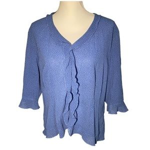 Emma James Polka Dot 3/4 Length Sleeves V Neck Blouse‎ Top